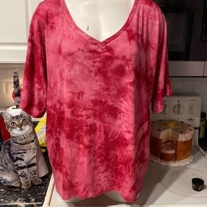 P womens Fame for Fifteen pink short sleeve stretch plus size top 2X